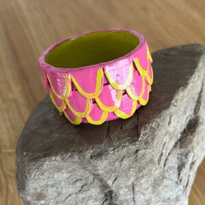 Scallop Pink Paper Mache Bangle Cuff Bracelet by Stray Dog Designs Handmade
